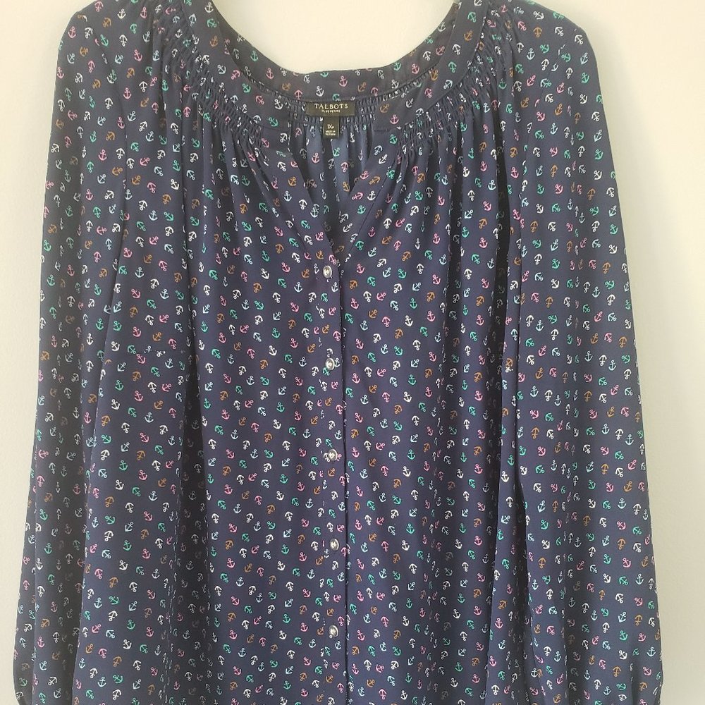 Talbots Smocked Split Neck Blouse with Gathered Elastic-Edged Sleeves - Size 1Xp